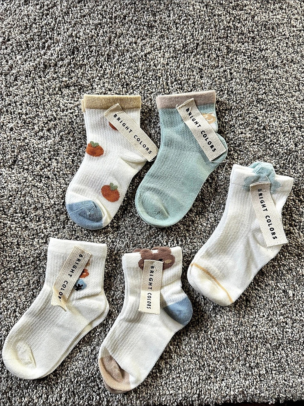 Bright Colors Kids Socks 5-Pair Set White & Blue Like New